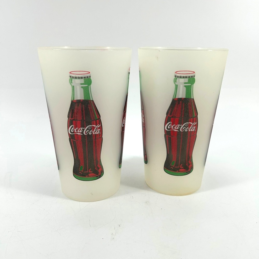 Set of 2 Coca-Cola 30 oz Flare Tumblers Frosted Plastic 2002 PackerWare Cups